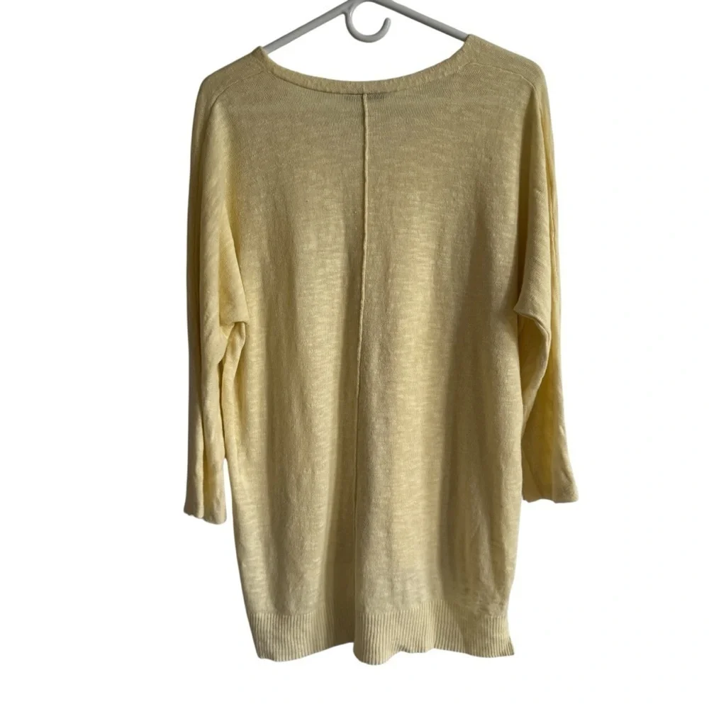 Eileen Fisher Organic Linen Cotton Slub V-Neck Sweater, Yellow, Size M